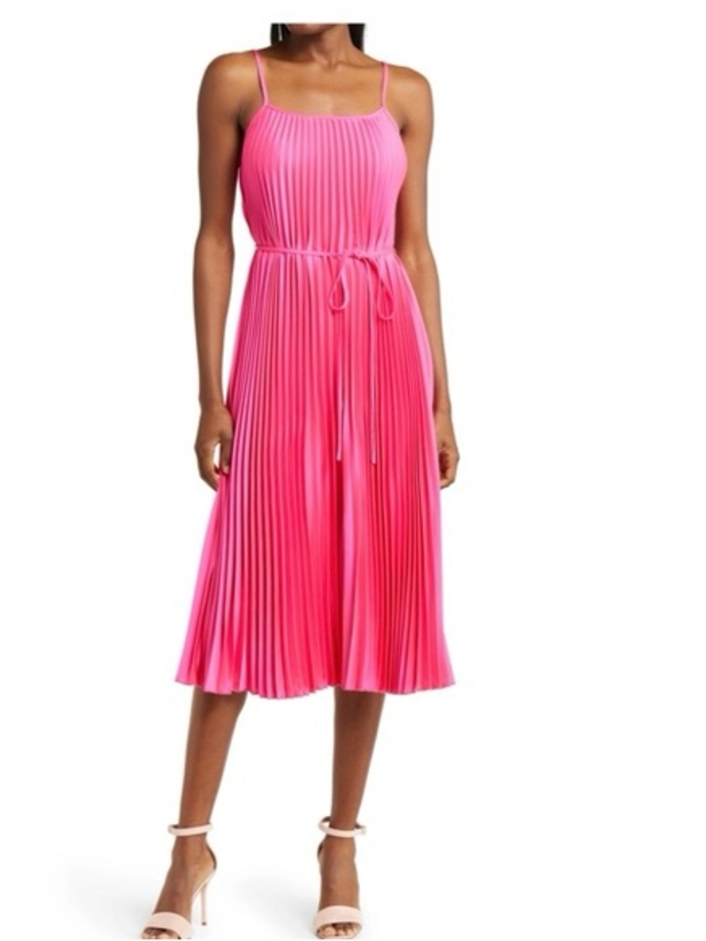 Sam Edelman Hammered Satin Plissé Dress Pink Sz S New